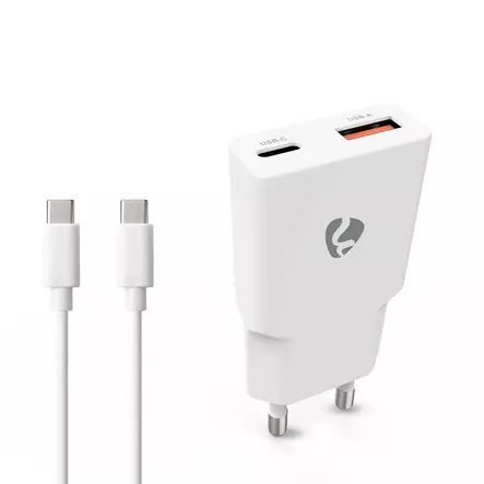 Seinälaturi 20W USB-C / USB-A + kaapeli - Puhelintarvikkeet - 187681 - 1