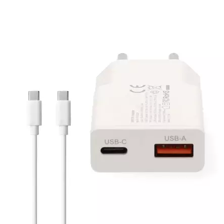 Seinälaturi 20W USB-C / USB-A + kaapeli - Puhelintarvikkeet - 187681 - 2