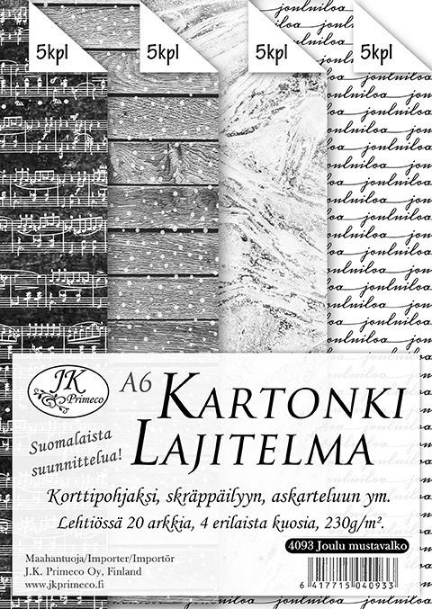 Kartonkilajitelma A6 Joulu mustavalko - Askartelutarvikkeet - 163631 - 1