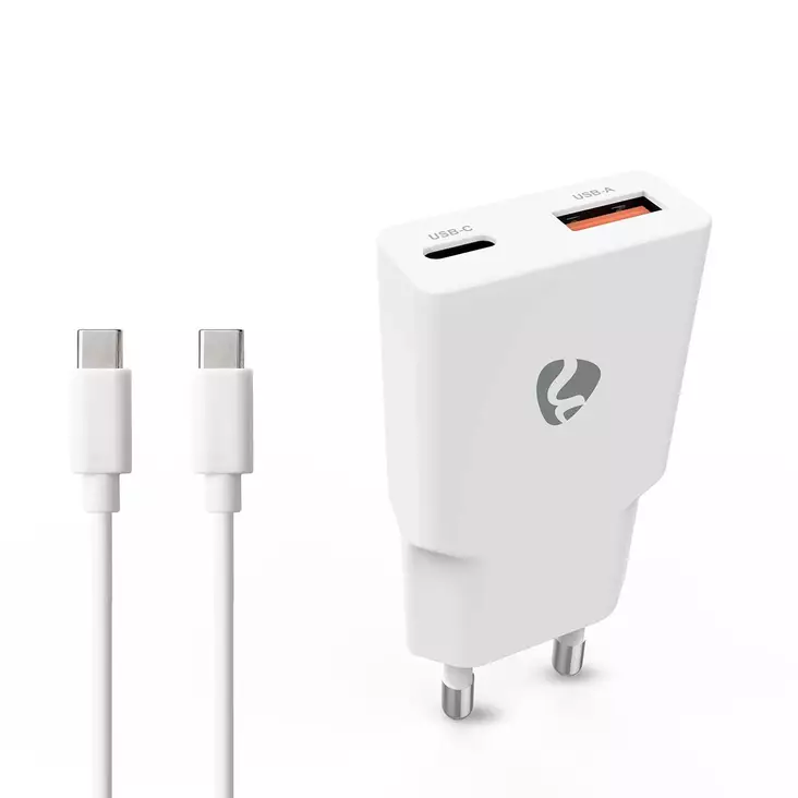 Seinälaturi 20W USB-C / USB-A + kaapeli - Puhelintarvikkeet - 187681 - 1