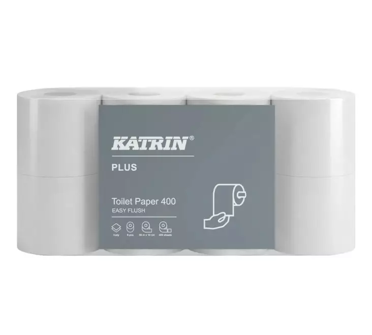 WC-paperi KATRIN Plus EasyFlush 400 - Pikkurullat ja annostelijat - 156363 - 1