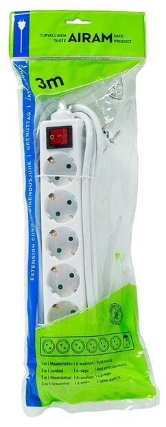 Jatkojohto 6-os AIRAM 3m - Kaapelit ja kaapelikourut, jatkojohdot - 134604 - 2