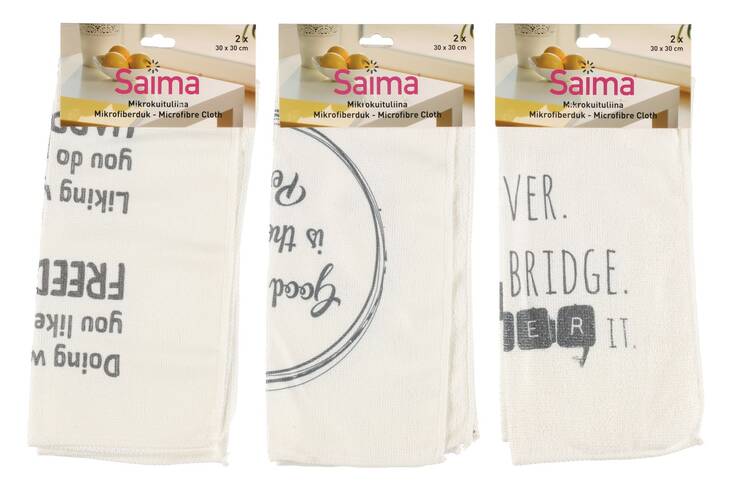 Mikroliina 2kpl/pkt tekstillä SAIMA - Mikrokuitupyyhkeet - 159834 - 1