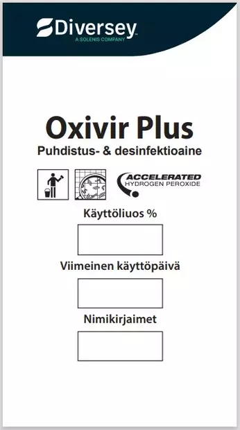 Käyttöliuosetiketti DIVERSEY Oxivir Plus - Käyttöliouspullot ja -etiketit - 187275 - 1