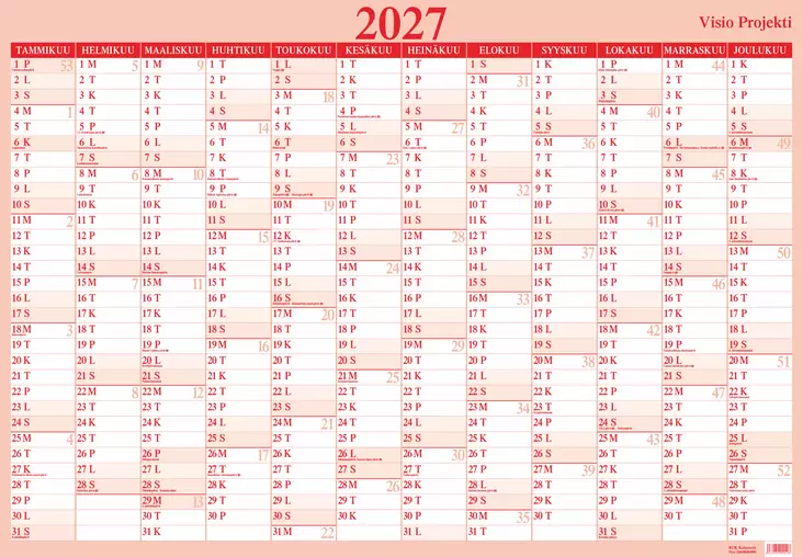 Visio Projekti taulukkokalenteri 2027 - Seinäkalenterit - 189445 - 1