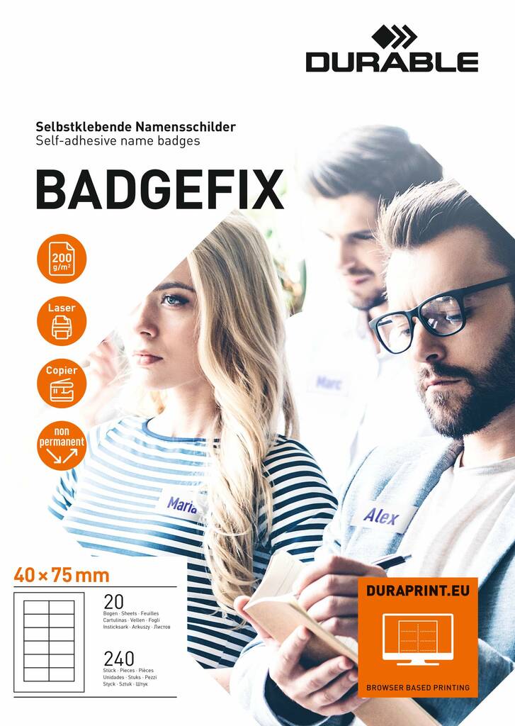 Tulostustarra 40x75 DURABLE 12-jak - Kongressi ja nimilapputaskut - 147916 - 1