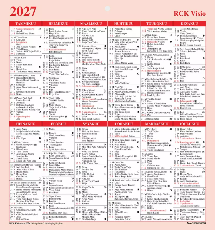 Visio taulukkokalenteri 2027 - Seinäkalenterit - 189446 - 1