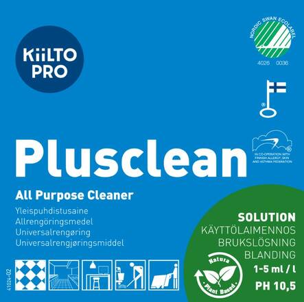 Käyttöliuosetiketti KIILTO Plusclean - Käyttöliouspullot ja -etiketit - 158438 - 1