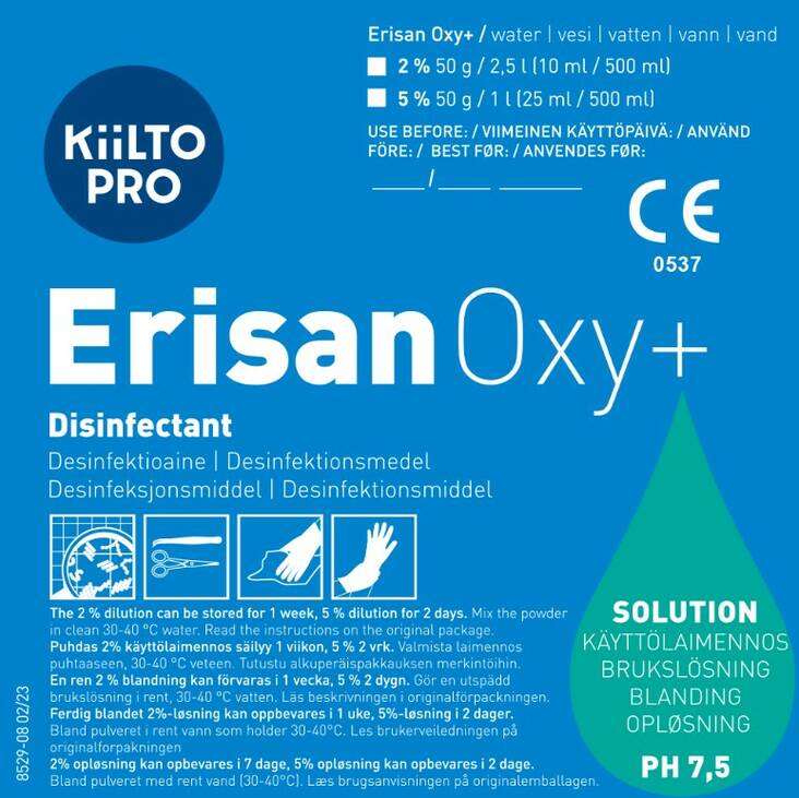 Käyttöliuosetiketti KIILTO Erisan Oxy+ - Käyttöliouspullot ja -etiketit - 162739 - 1
