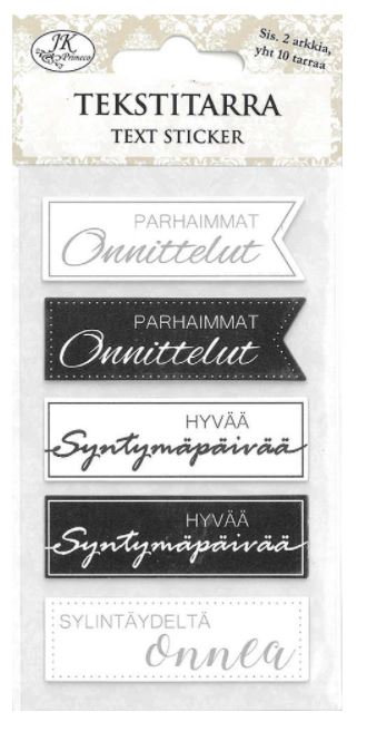 Tekstitarra Onnittelut mustavalkoinen - Tarrat ja tarrakirjat - 169429 - 1