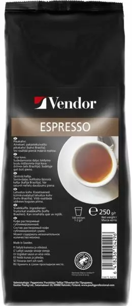 Kahvi 250g VENDOR Espresso - Kahvit, teet ja kaakaot - 185659 - 1