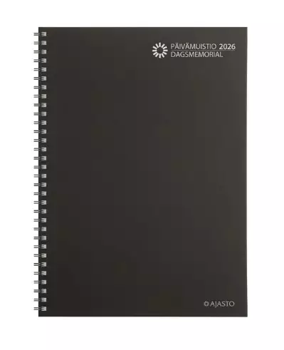 Päivämuistio A4 parikierresidottu, musta - Pöytäkalenterit - 185269 - 1