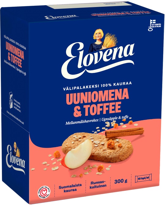 Välipalakeksi Elovena 10x30g/pkt - Keksit ja korput - 181439 - 1